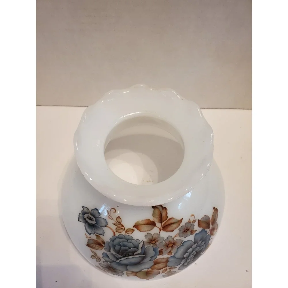 Vtg Glass Lamp Shade Blue Roses MCM Victorian Romantic Cottagecore Fitter 5.75